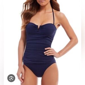 Tommy Bahama size 8 Navy Blue Strapless Swimsuit NWT removable halter strap.